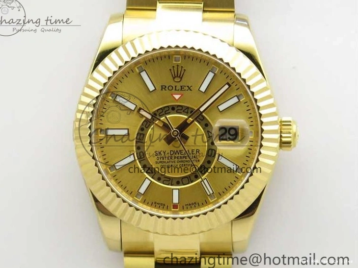 Best AAA Replica Sites YG 326934 Sky-Dweller YG on TravelReady Bracelet 2785 Dial A23J Gold AIF to 1217